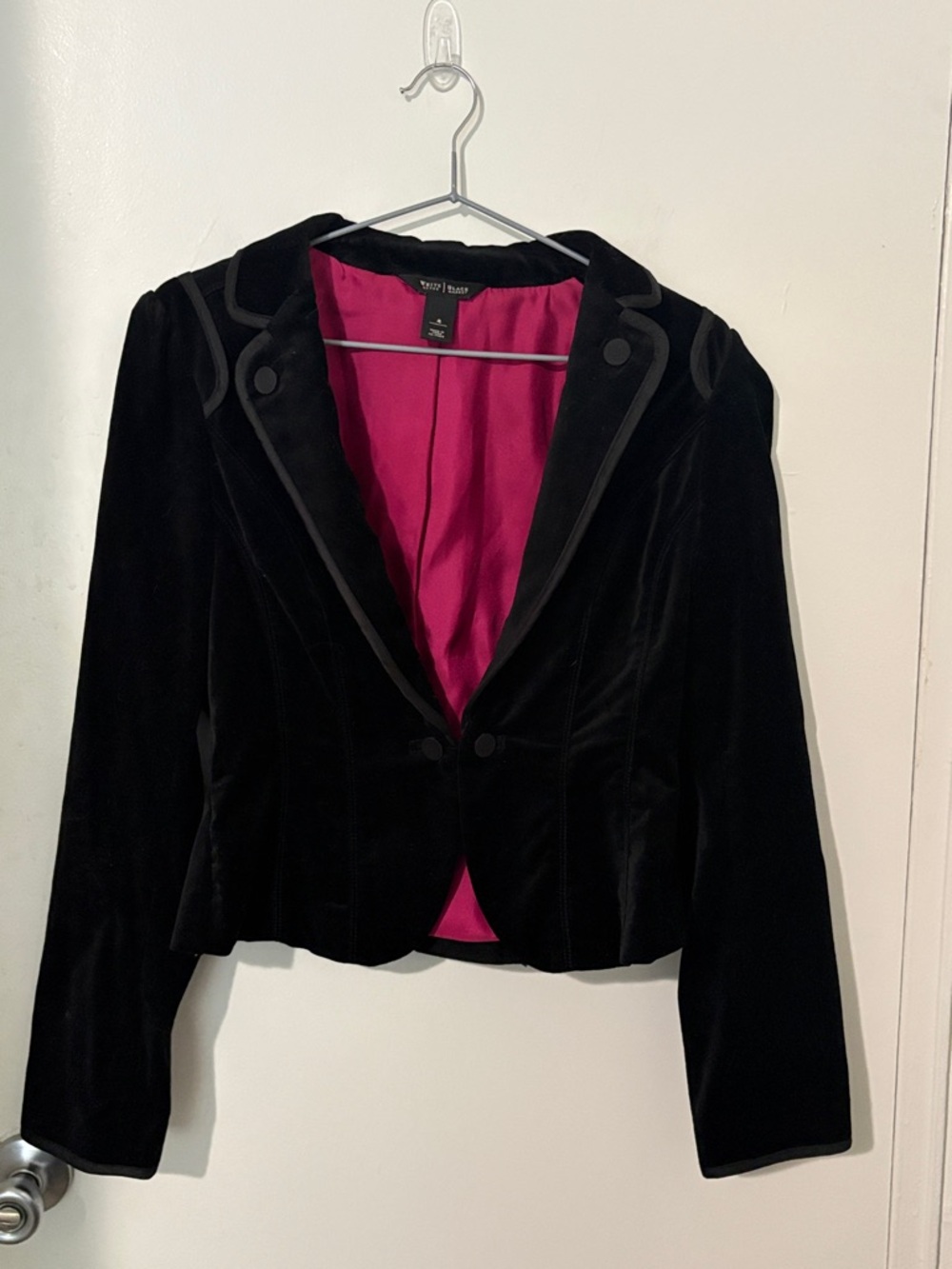 White House Black Market Black Velvet Blazer with Pink Lining